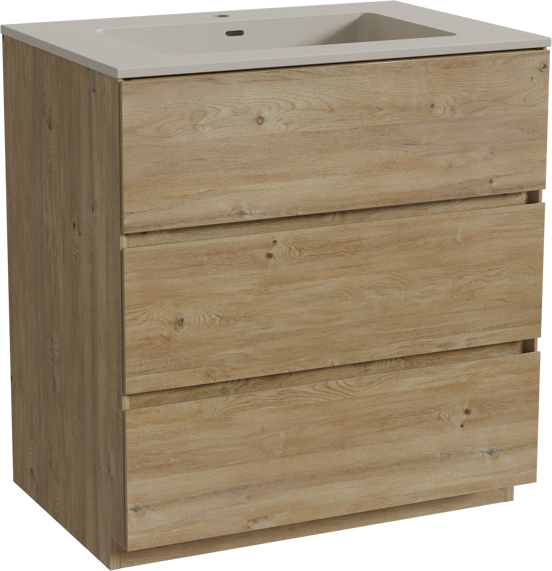 Storke Edge meuble salle de bains à poser 75 x 52 cm chêne brut avec Diva plan simple en top solid soie grise