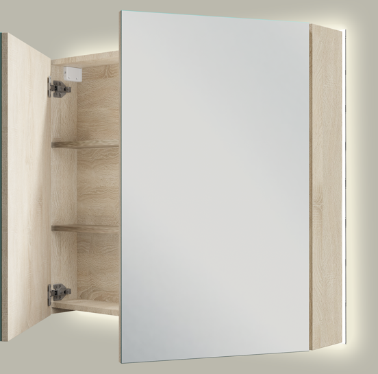 Linie Montro spiegelkast 90 x 75 cm wit eiken met spiegelverlichting