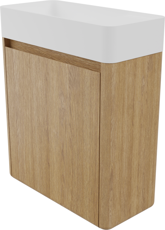 Balmani Fara zwevend toiletmeubel 45 x 22 cm naturel eiken met Fara wastafel in matte Solid Surface