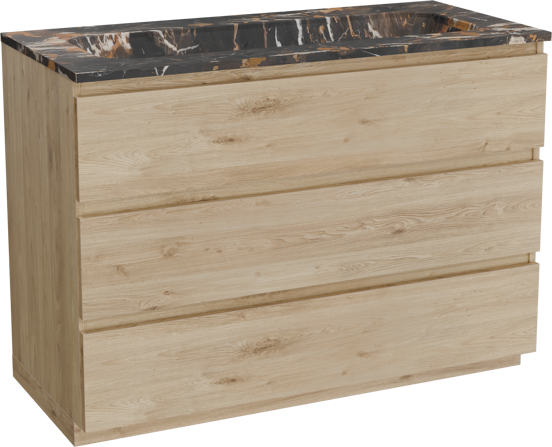 Balmani Lucida meuble salle de bains à poser 120 x 55 cm chêne brut avec Tablo Arcato lavabo simple pour 2 trous de robinet en marbre portoro gold