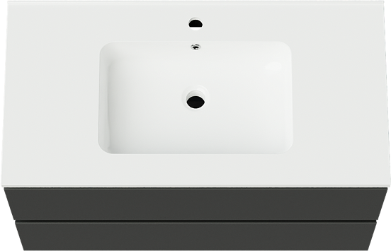 Linie Lado meuble salle de bains suspendu 90 x 46 cm noir mat avec Vano plan simple en marbre composite blanc brillant