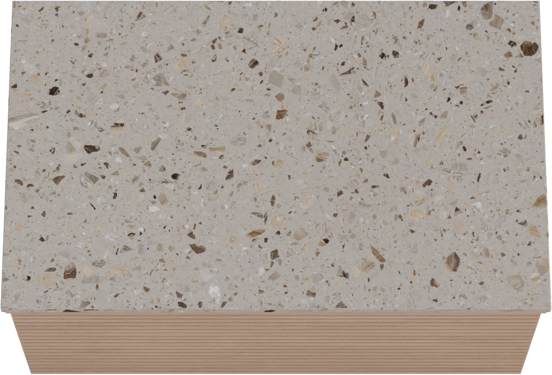Balmani Forma zwevend badkamermeubel 90 x 55 cm natuur eik met Stretto enkel tablet in terrazzo greige terrazzo, Horizontale symmetrische rechte ribbel