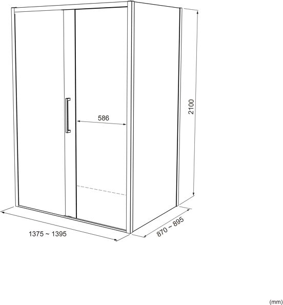Balmani Senses Design douchehoek met linkse schuifdeur en vaste zijwand, 140 x 90 cm, Helder glas, Brushed GunMetal profielen