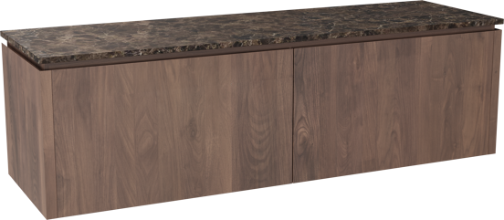 Balmani Eclips hängendes Möbelstück Set: 180 x 55 cm, Amerikanischer Nussbaum, mit Stretto Einzel- oder Doppel Waschtischplatte Marmor Dark Emperador