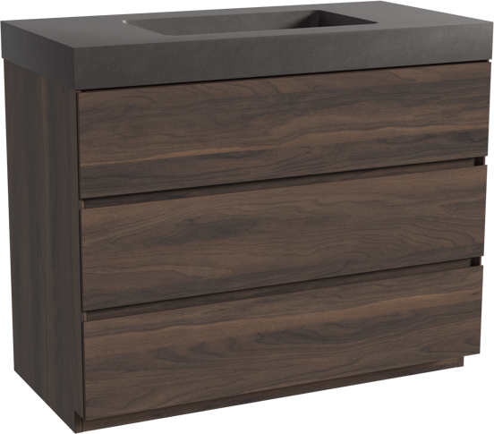Storke Edge staand badkamermeubel 105 x 52 cm notelaar met Scuro High enkele wastafel in kwarts mat zwart