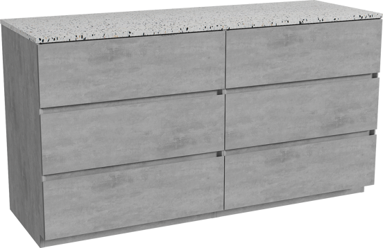 Storke Edge meuble salle de bains à poser 150 x 52 cm béton gris foncé avec Tavola tablette simple ou double en blanc/noir mat terrazzo