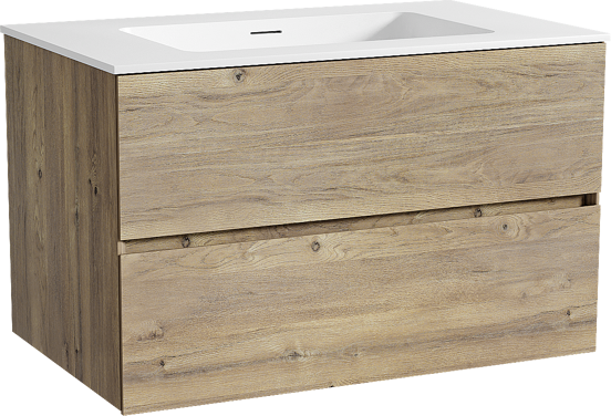 Storke Edge meuble salle de bains suspendu 85 x 52 cm chêne brut avec Mata plan simple en solid surface blanc mat