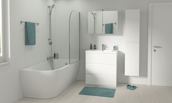 Linie Paulo baignoire d'angle droite duo 180 x 80 cm acrylique blanc brillant