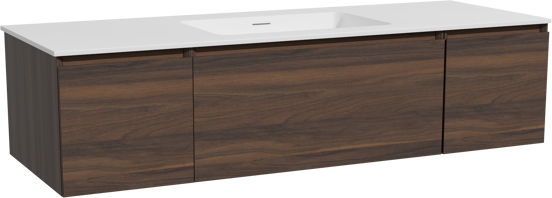 Storke Edge hängendes Möbelstück Set: 145 x 52 cm, Nussbaum, mit Mata Einzelwaschtisch, Solid Surface Weiß matt