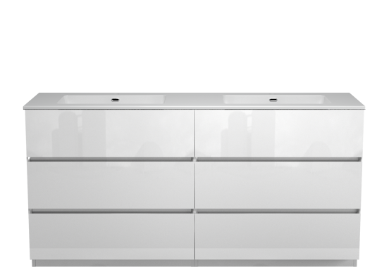 Storke Edge meuble salle de bains à poser 170 x 52 cm blanc brillant avec Diva double vasque en marbre composite blanc brillant