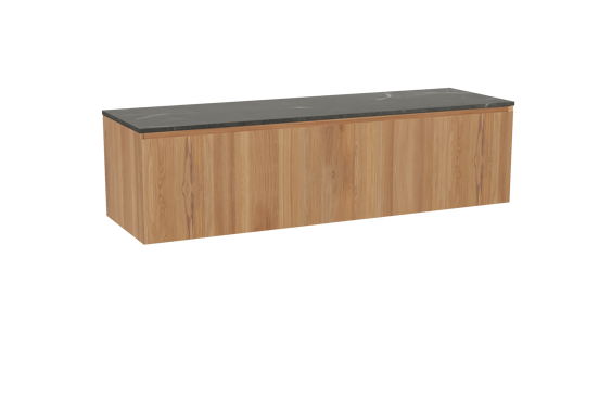 Balmani Idra hängendes Möbelstück Set: 180 x 55 cm, Teak, mit Stretto Einzel- oder Doppel Waschtischplatte, Marmor Pietra Grey