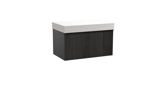 Balmani Forma hängendes Möbelstück Set: 90 x 55 cm, Schwarze Eiche, mit Dominus Einzel Waschtischplatte, Solid Surface, Weiß matt, Vertikale symmetrische gerade Rippe