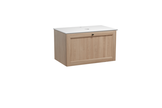 Balmani Lemon meuble salle de bains suspendu 90 x 55 cm chêne vieilli avec Facetta tablette simple en solid surface blanc mat