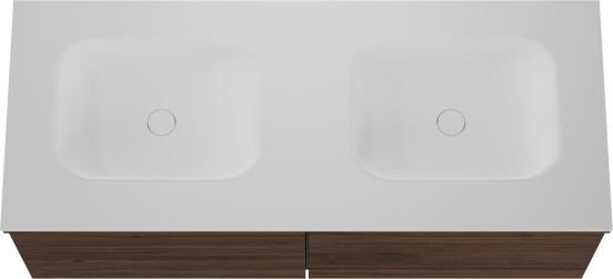 Balmani Forma meuble salle de bains suspendu 135 x 55 cm noyer américain avec Tablo Arcato double vasque en solid surface blanc mat, Nervure droite symétrique horizontale