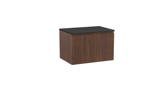 Storke Ribs zwevend badkamermeubel 75 x 52 cm notelaar met Panton enkel tablet in gepoedercoate mdf mat zwart, Verticale symmetrische rechte ribbel