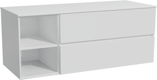 Storke Edge zwevend badmeubel 130 x 52 cm hoogglans wit met Tavola enkel of dubbel wastafelblad in solid surface mat wit