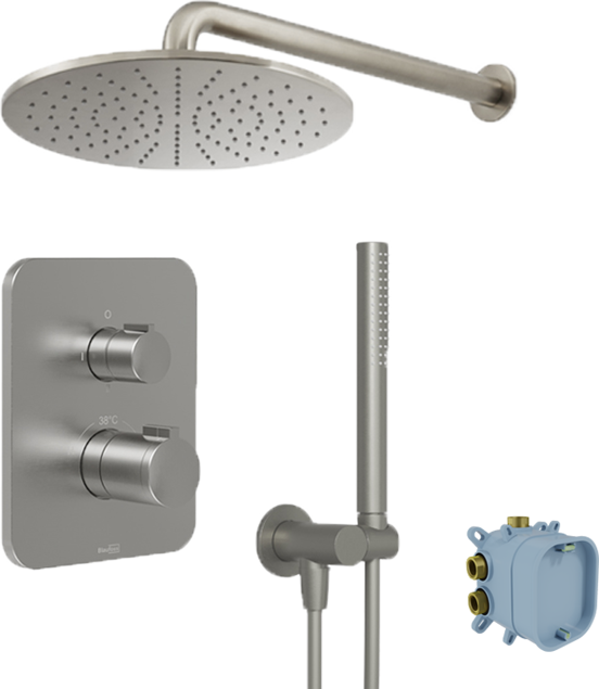 Blaufoss Smartbox Softline inbouw regendoucheset thermostatische kraan brushed CoolMetal