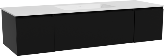 Storke Edge meuble salle de bains suspendu 155 x 52 cm noir mat avec Mata plan simple en solid surface blanc mat