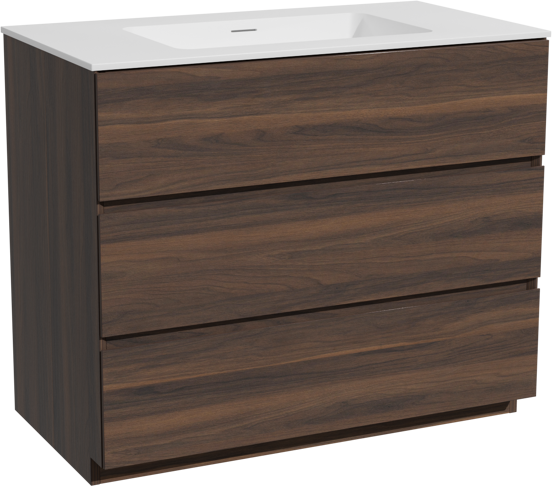 Storke Edge staand badkamermeubel 95 x 52 cm notelaar met Mata enkele wastafel in solid surface mat wit