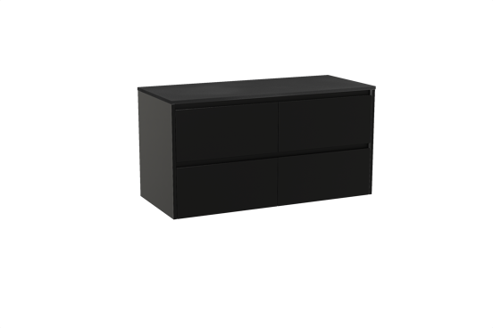 Storke Seda hängendes Möbelstück Set: 120 x 52 cm, Schwarz matt, mit Panton Einzel- oder Doppel Waschtischplatte, Pulverbeschichtetes MDF Schwarz matt