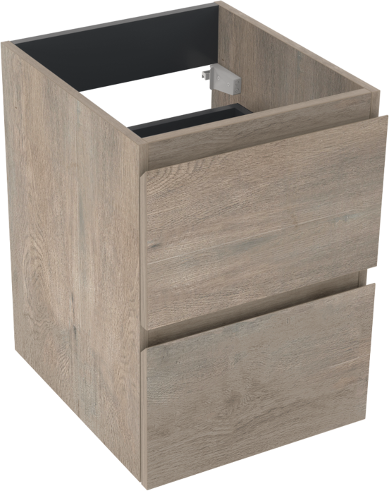 Linie Lado hängender Waschbeckenunterschrank: 40 x 46 cm, graue Eiche, 2 Schubladen