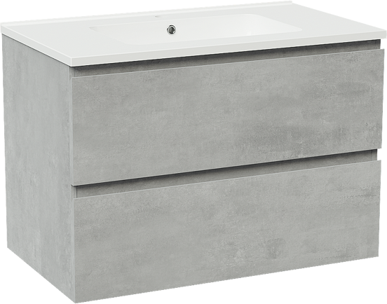 Linie Lado meuble salle de bains suspendu 80 x 46 cm béton gris foncé avec Vano plan simple en marbre composite blanc brillant