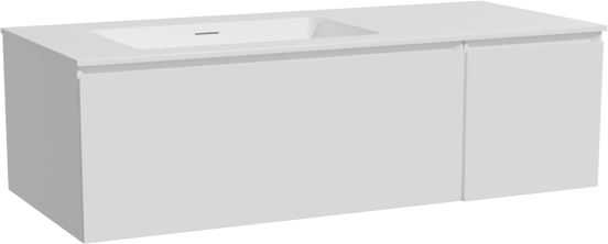 Storke Edge zwevend badmeubel 120 x 52 cm mat wit met Mata asymmetrisch linkse wastafel in solid surface mat wit