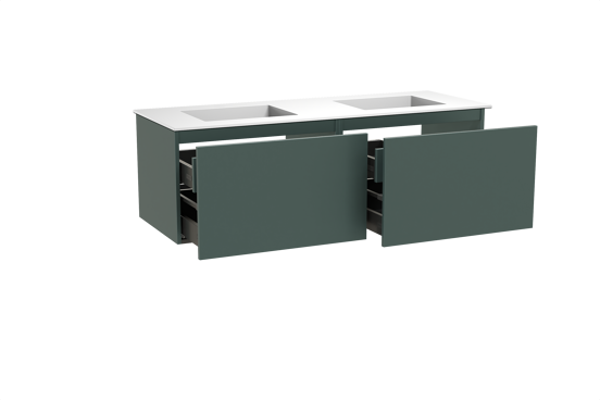 Balmani Sfera hängendes Möbelstück Set: 150 x 55 cm, Forest, mit Tablo Stretto Doppelwaschtisch, Solid Surface Weiß matt