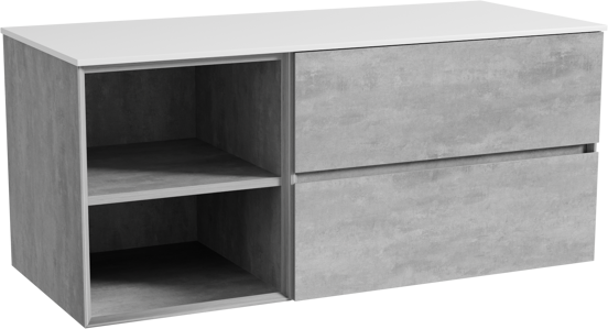 Storke Edge zwevend badmeubel 120 x 52 cm beton donkergrijs met Tavola enkel of dubbel wastafelblad in solid surface mat wit