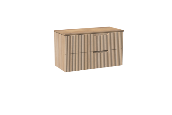 Linie Ribbo meuble salle de bains suspendu 100 x 46 cm chêne clair avec Lado tablette simple ou double en mélaminé chêne naturel, Nervure circulaire symétrique verticale