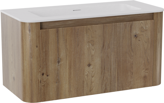 Storke Soft hängendes Möbelstück Set: 100 x 46 cm, Eiche rau, mit Mata Soft Einzelwaschtisch Solid Surface Weiβ matt