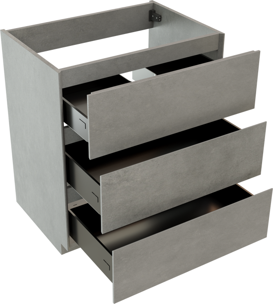 Storke Edge stehender Waschbeckenunterschrank: 75 x 52 cm, Beton dunkelgrau, 3 Schubladen