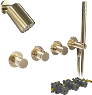 Blaufoss Pavilion robinet thermostatique Set de douche pluie encastré avec douche de tête 14 x 9 cm brushed champagne gold