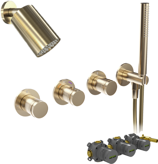 Blaufoss Pavilion robinet thermostatique Set de douche pluie encastré avec douche de tête 14 x 9 cm brushed champagne gold