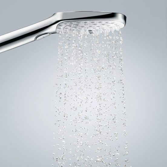 Hansgrohe Raindance Select E 120 Ecosmart handdouche 3 straalsoorten glanzend chroom en wit