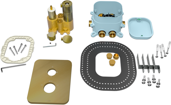 Blaufoss Smartbox Softline thermostatische inbouw douchekraan 2 functies Brushed Gold incl. inbouwelement