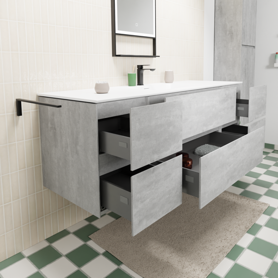 Storke Edge meuble salle de bains suspendu 155 x 52 cm béton gris foncé avec Mata plan simple en solid surface blanc mat