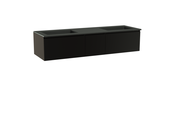 Storke Edge zwevend badkamermeubel 165 x 52 cm mat zwart met Scuro dubbele wastafel in kwarts mat zwart