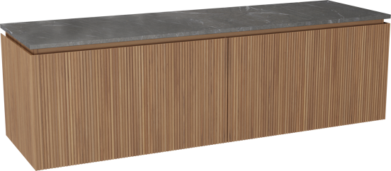 Balmani Eclips meuble salle de bains suspendu 180 x 55 cm Teck avec Stretto tablette simple ou double en Pietra Grey marbre, Nervure droite symétrique verticale