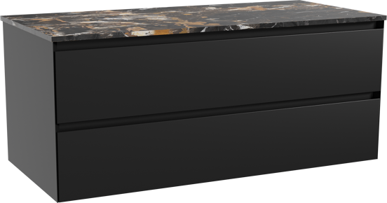 Balmani Mitra meuble salle de bains suspendu 120 x 55 cm noir mat avec Stretto tablette simple en marbre portoro gold