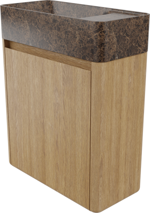 Balmani Fara hängendes WC-Möbel-Set, 45 x 22 cm, Eiche Natur, mit Fara Waschtisch in Dark Emperador Marmor