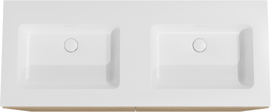 Storke Edge meuble salle de bains à poser 130 x 52 cm chêne brut avec Mata double vasque en solid surface blanc mat
