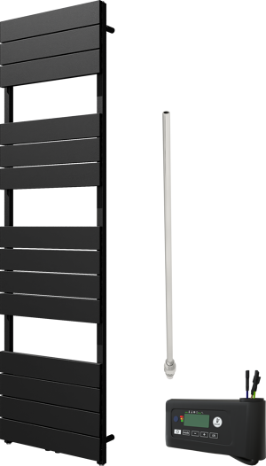 Vipera Teide Einzel Handtuchheizkörper 50 x 180 cm Elektrische Heizung schwarz matt Seiten- und Mittelanschluss 800W, inkl. Widerstand