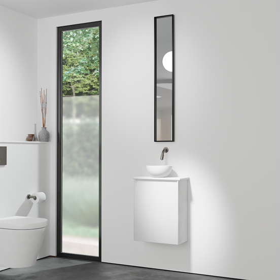 Balmani Mitra meuble wc suspendu 42 x 21 cm blanc mat avec Facetta tablette et Jazz vaque à poser en mat Solid Surface