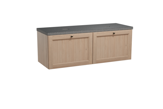 Balmani Lemon meuble salle de bains suspendu 150 x 55 cm chêne vieilli avec Rock tablette double en granit noir