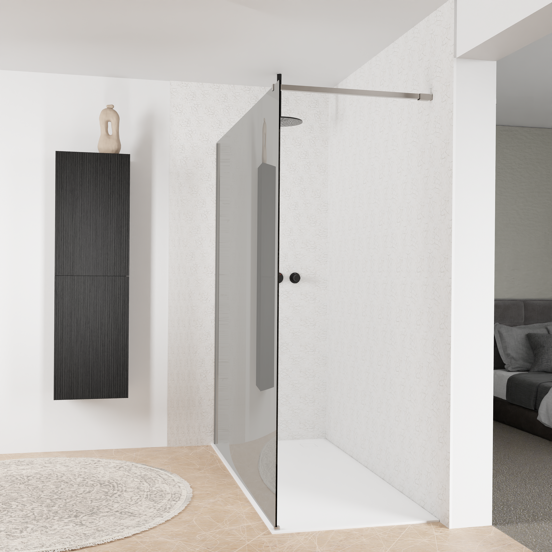 Balmani Modular douche à l'italienne: 180 x 200 cm, Verre fumé, Profil Brushed Inox