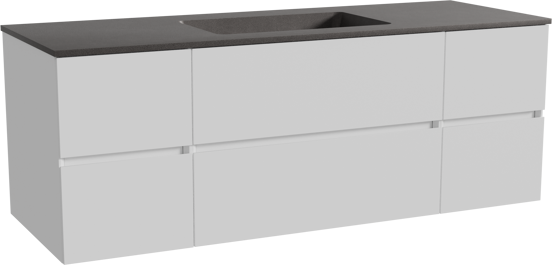 Storke Edge zwevend badmeubel 145 x 52 cm mat wit met Scuro enkele wastafel in kwarts mat zwart
