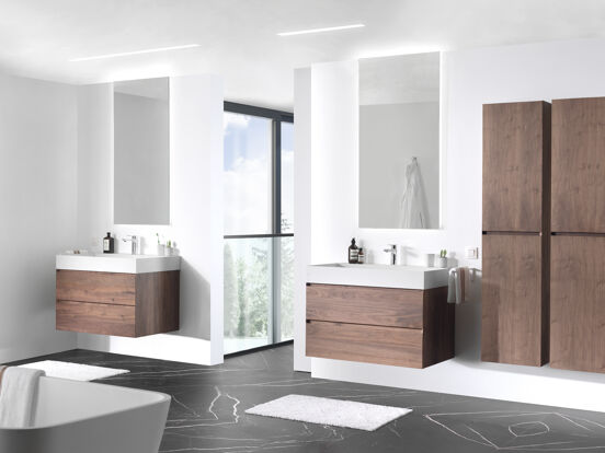 Balmani Mitra meuble sous-lavabo suspendu 90 x 55 cm noyer Américain 2 tiroirs