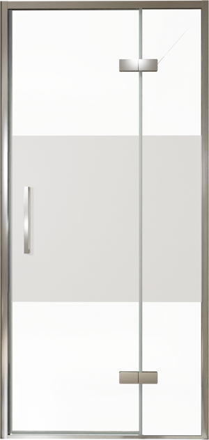 Balmani Senses Design Dusche Drehtür, Rechts, 100 cm x 210 cm, Klarglas mit mattiertem Streifen, Profil Chrom