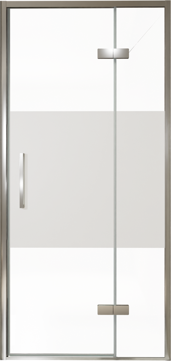 Balmani Senses Design Dusche Drehtür, Rechts, 100 cm x 210 cm, Klarglas mit mattiertem Streifen, Profil Chrom